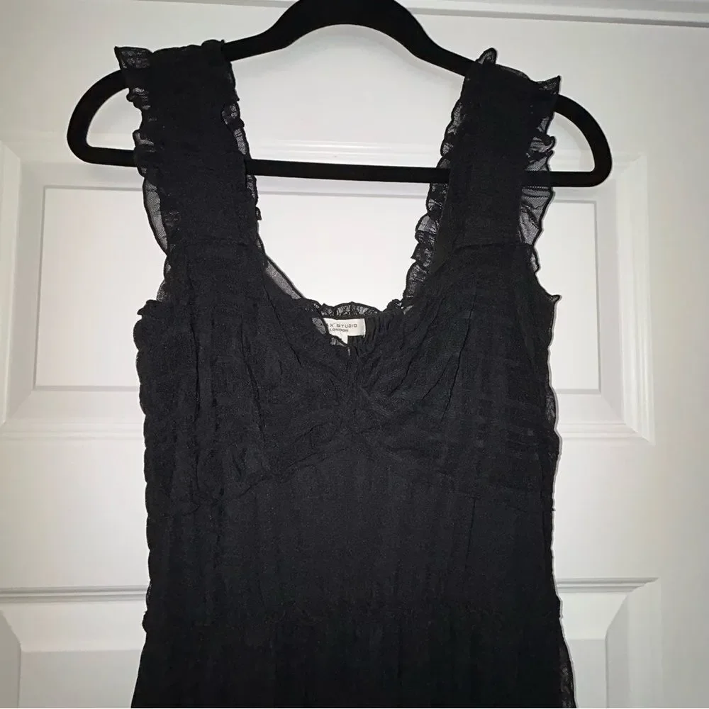 New, Max Studio Ruffle Layer Mesh Sleeveless Midi Dress - Picture 6 of 12